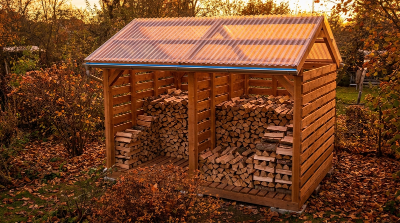 Holzlager mit Wellplatten-Dach selber bauen