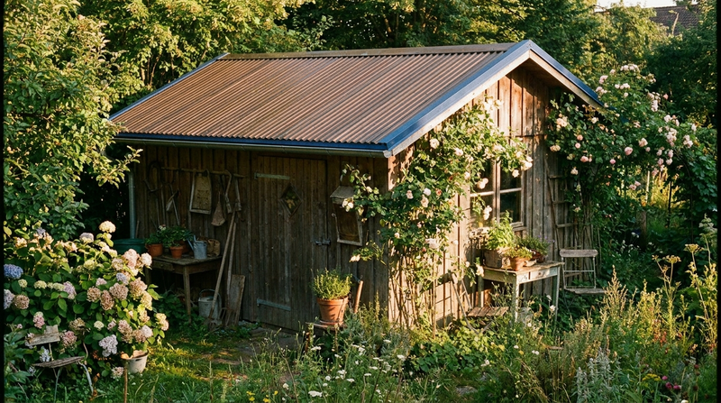 Gartenhaus mit neuem Wellplatten-Dach Notfall
