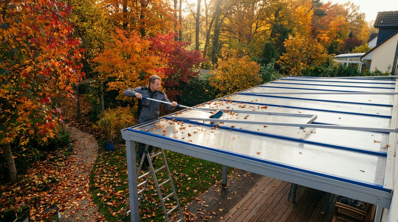 Terrassendach winterfest machen Herbst-Check