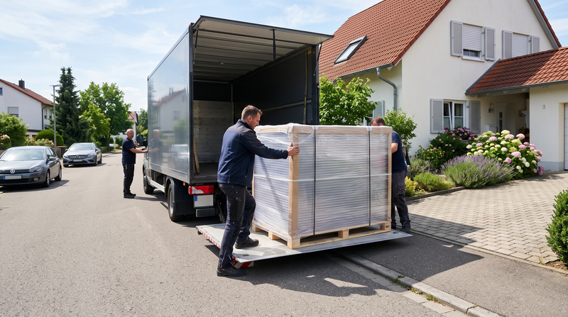 Palette mit Bauplatten wird per Spedition geliefert