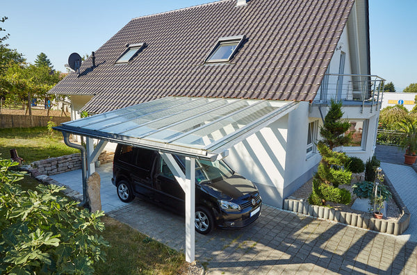 Carport Deluxe aus Aluminium mit Echtglas-Bedachung