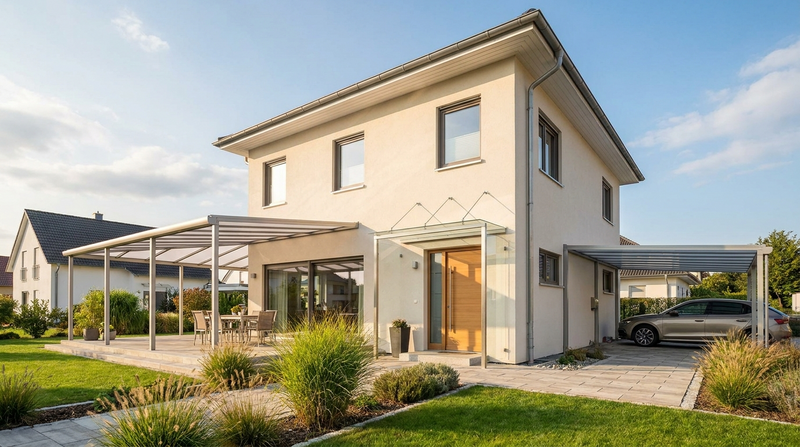 Haus & Garten – Vordach, Terrassendach und Carport an einem modernen Haus