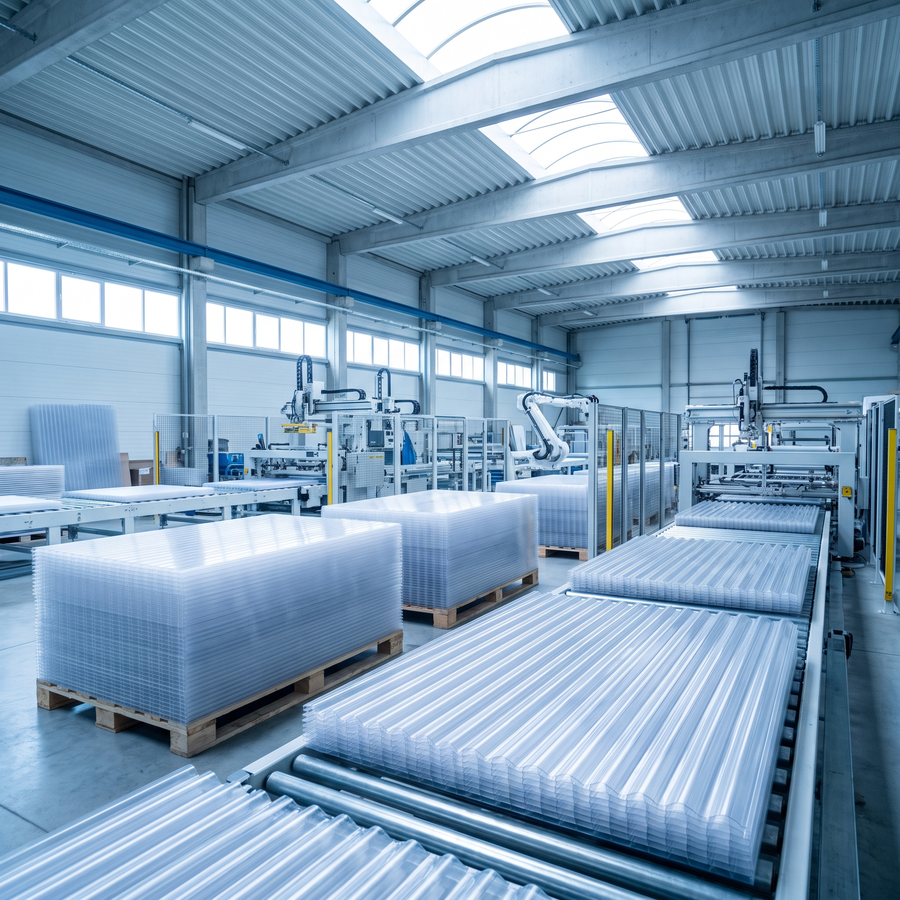 Produktion und Lagerung von Bauplatten beim Hersteller