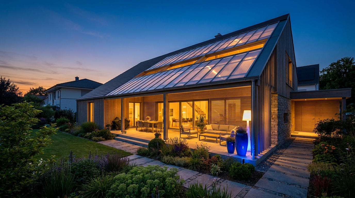 Modernes Einfamilienhaus mit elegantem Polycarbonat-Terrassendach — BIWO Bauwelt