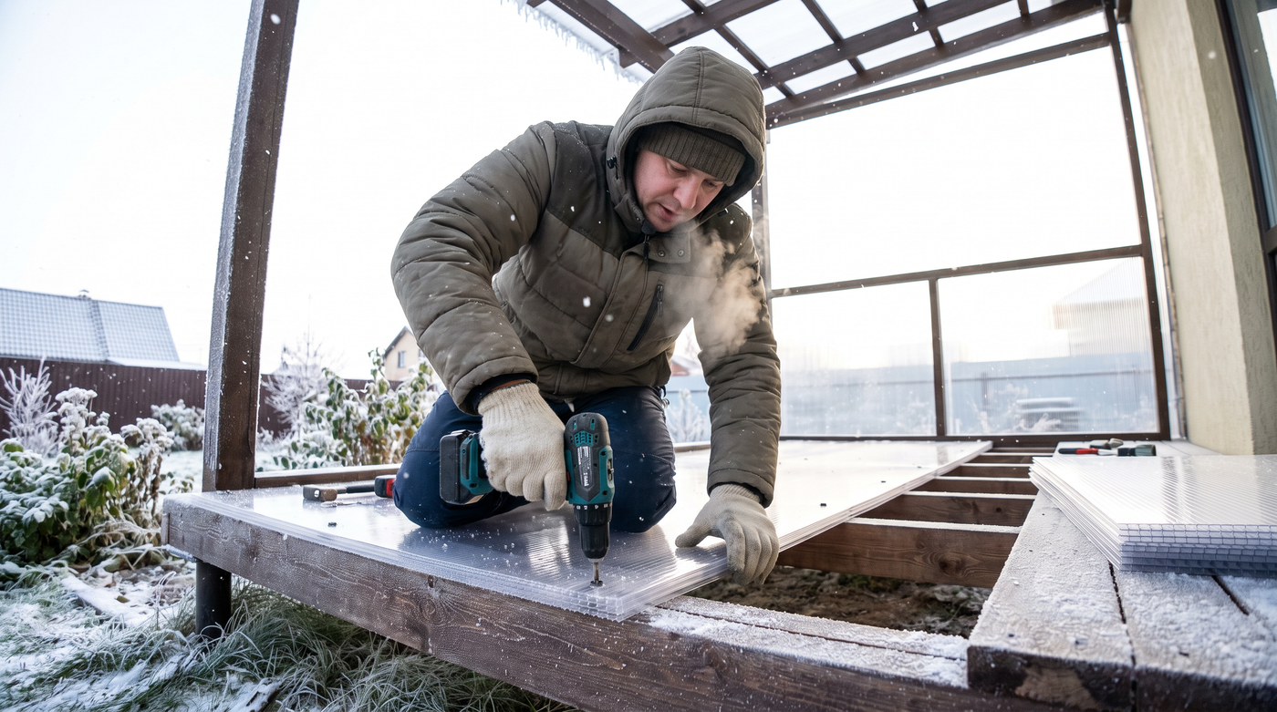 Bauplatten im Winter bei Kaelte verlegen