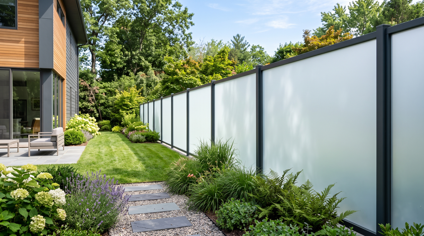 Sichtschutzzaun aus Polycarbonat in Milchglas-Optik
