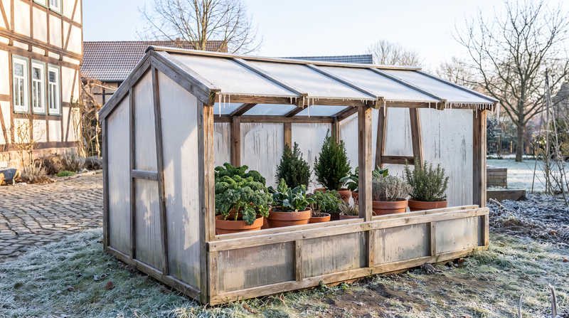 Mini-Gewächshaus aus Reststücken zum Überwintern von Kübelpflanzen