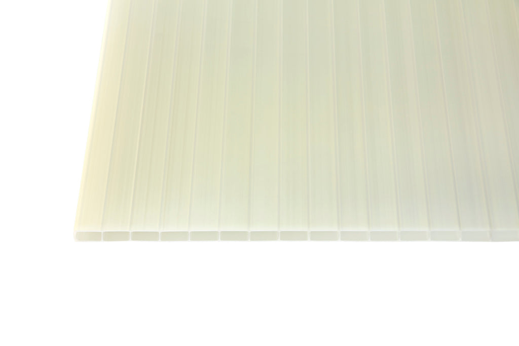 Stegplatte Acryl climablue – 16mm, 980mm Breite, Opalweiß / gold – Produktbild freigestellt