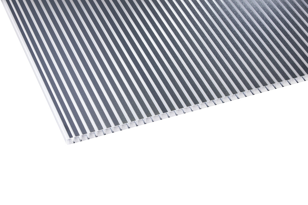 Stegplatte Polycarbonat Gestreift 16 "Zebrastyle" – Anthrazit /Klar – 16mm, 980mm Breite, Klar / anthrazit kaufen – Produktbild freigestellt