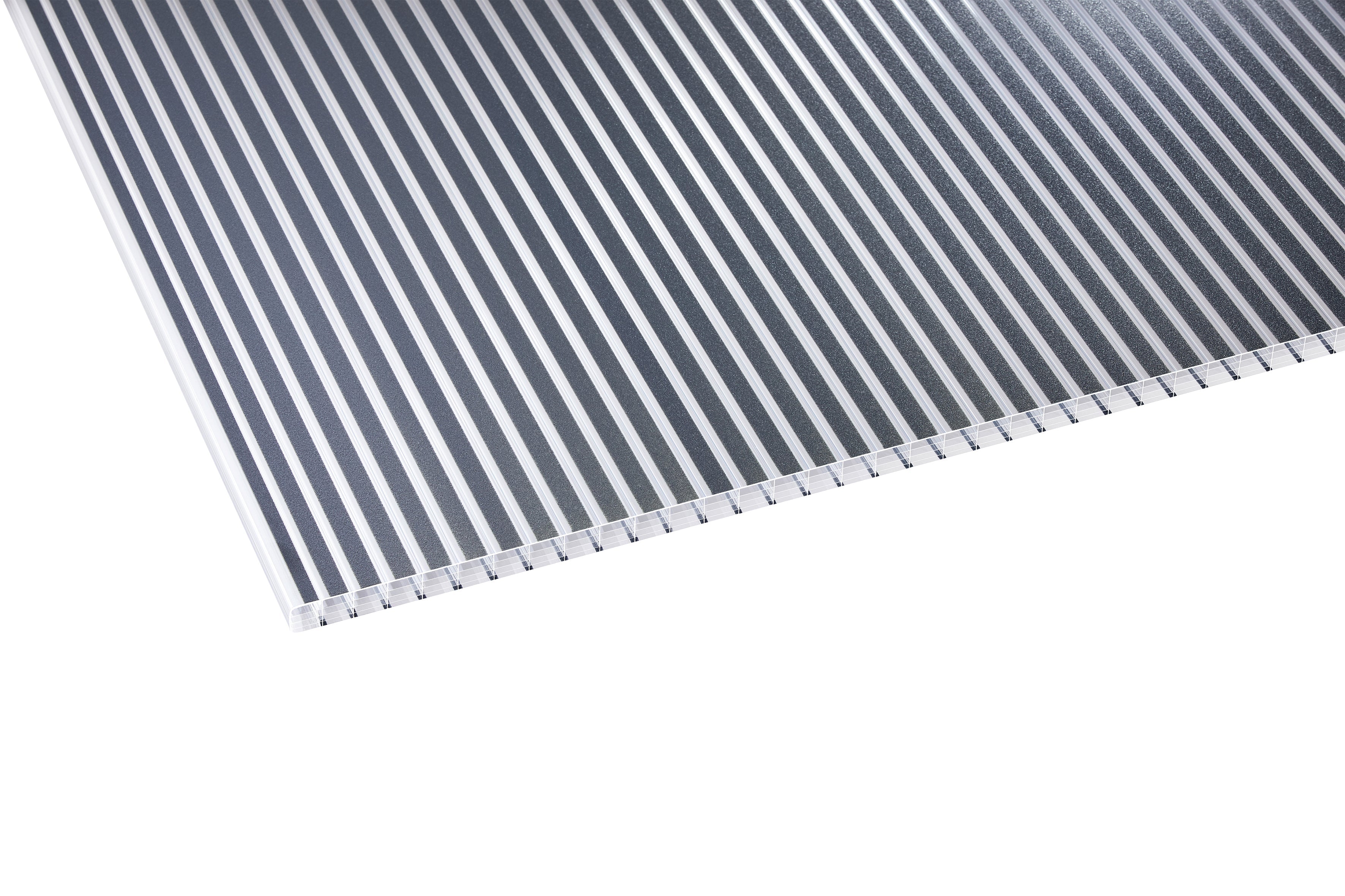 Stegplatte Polycarbonat Gestreift 16 "Zebrastyle" – Anthrazit /Klar – 16mm, 980mm Breite, Klar / anthrazit kaufen – Produktbild freigestellt