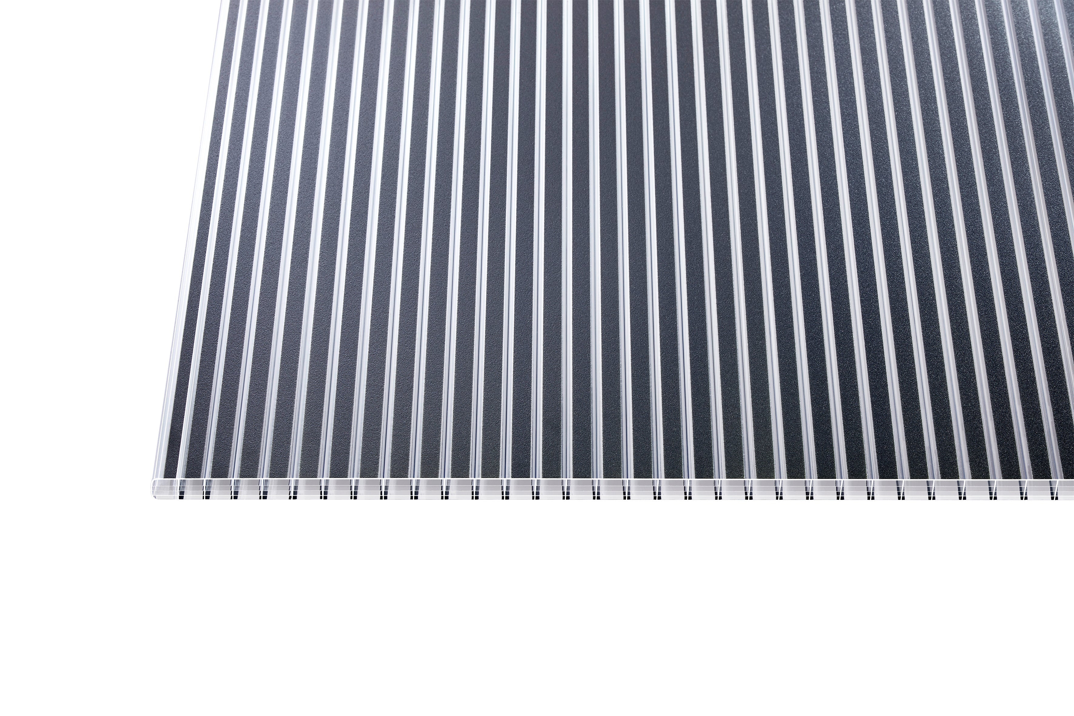 Stegplatte Polycarbonat Gestreift 16 "Zebrastyle" – Anthrazit /Klar – 16mm, 980mm Breite, Klar / anthrazit – Produktbild freigestellt