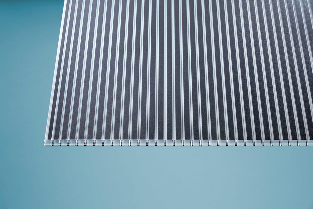 Stegplatte Polycarbonat Gestreift 16 "Zebrastyle" – Anthrazit /Klar – 16mm, 980mm Breite, Klar / anthrazit – Produktansicht 3