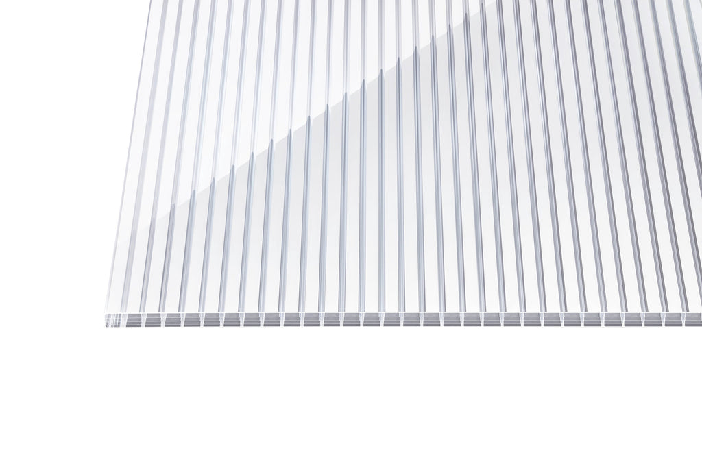 Stegplatte Polycarbonat Gestreift 16 "Zebrastyle" – Weiß / kar – 16mm, 980mm Breite, Klar / weiß – Produktbild freigestellt