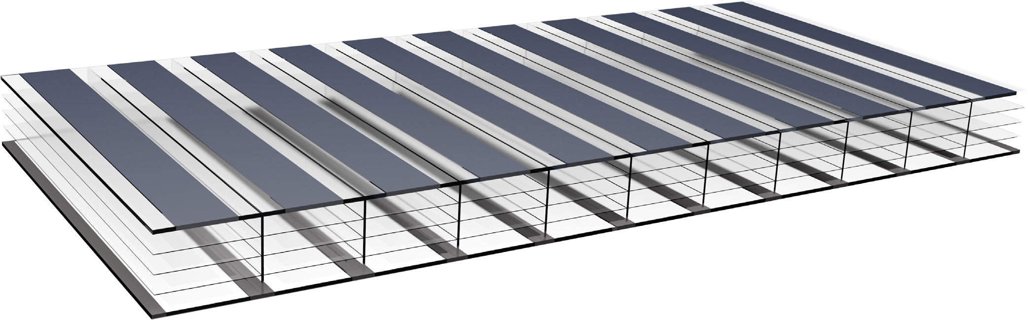Stegplatte Polycarbonat Gestreift 16 "Zebrastyle" – Weiß / kar – 16mm, 980mm Breite, Klar / weiß – Produktbild freigestellt 4