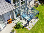 Terrassendach Deluxe 5 m Tiefe aus Aluminium mit Echtglas